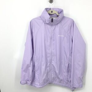 Columbia Women Size 1X Jacket Purple Rain Coat Hood Nylon Waterproof Zip Up
